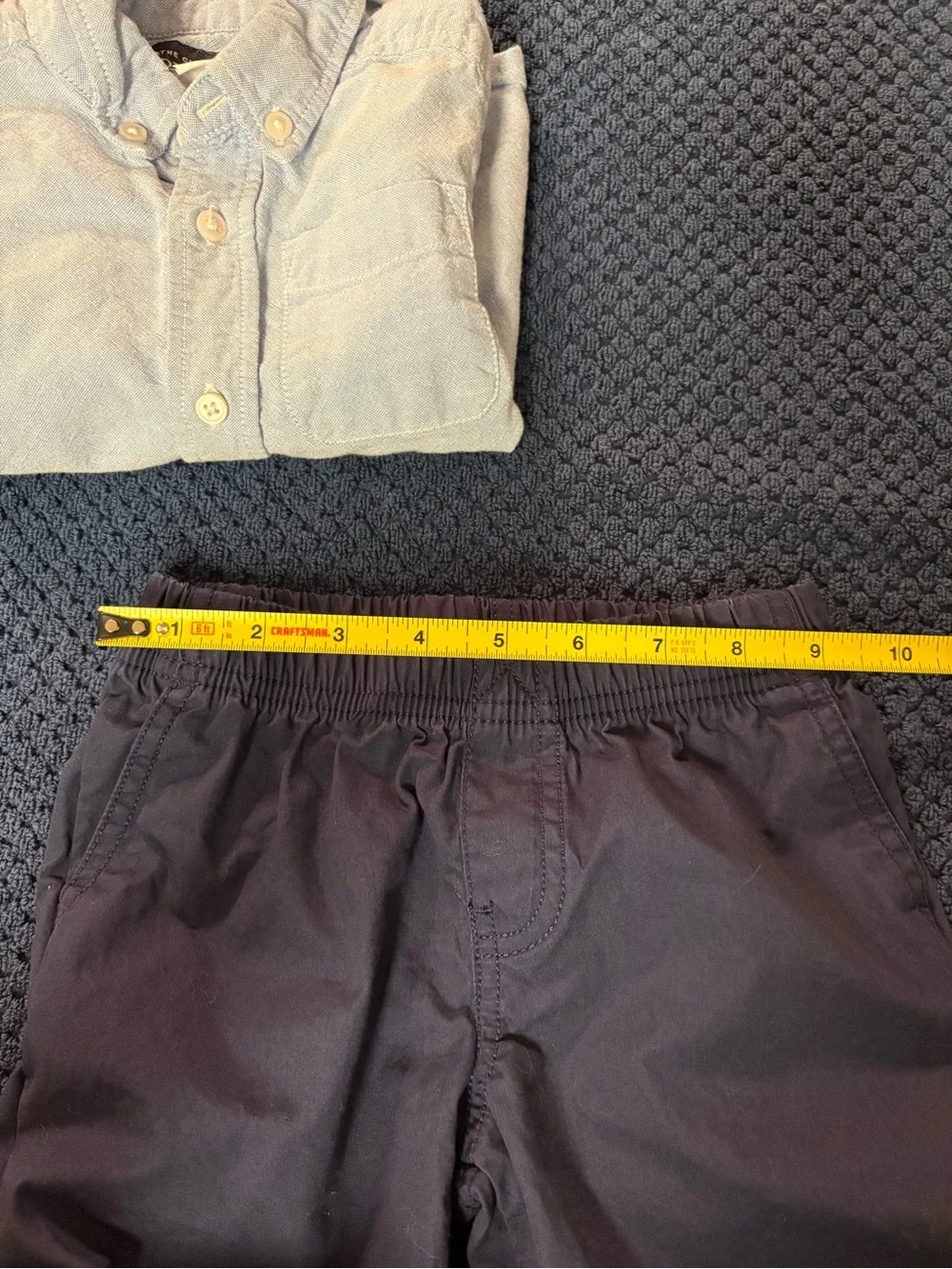 Carter's Dark Blue Elastic Waist kids Pants & Children’s Place Shirt 18-24 MO